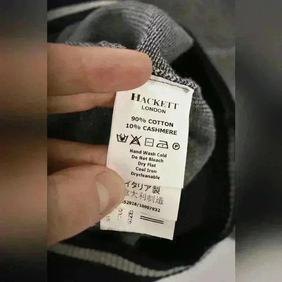 HACKETT Grey Navy Blue Cotton Cashmere  Shawl Collar Knit Sweater Medium Italy - Picture 9 of 10